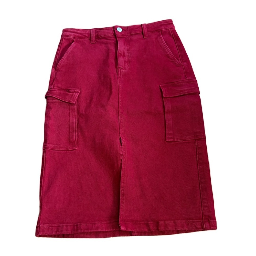 Risen Los Angeles Red Jean Skirt Midi Pencil Medium Front Slit